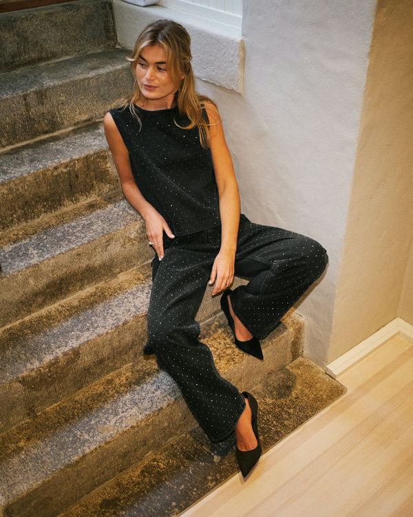 Simona Bedazzled Pants Black - Neo noir