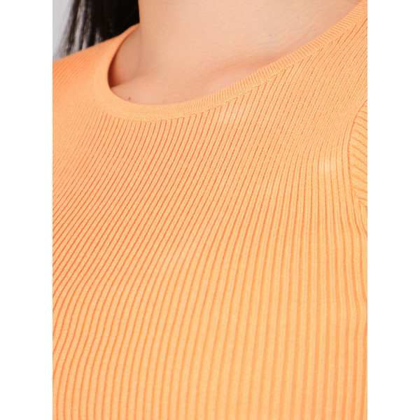 Rib knit short sleeve top Orange - A-view