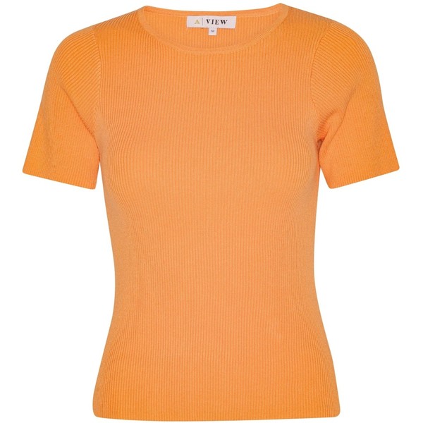 Rib knit short sleeve top Orange - A-view